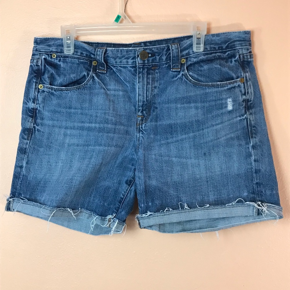 J Crew Medium Wash Raw Hem Distressed Denim Mid Rise Jean Shorts Women 30
